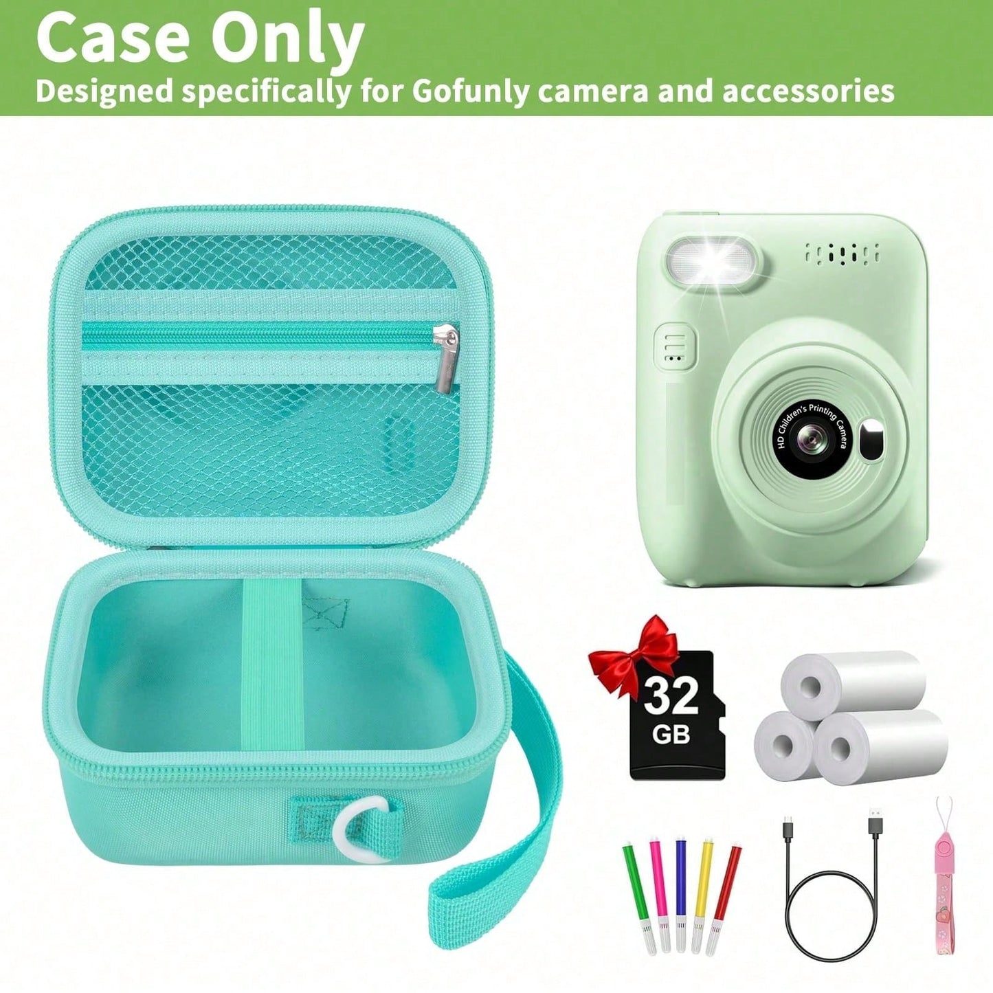 Instant Print Camera Case Compatible With Gofunly Camera, Digital Camera Bag For Esoxoffore/ For LETSHAHA/ For JPVERLY/ For Hangrui, Storage For Printer Paper And 32GB SD Card (Box Only)