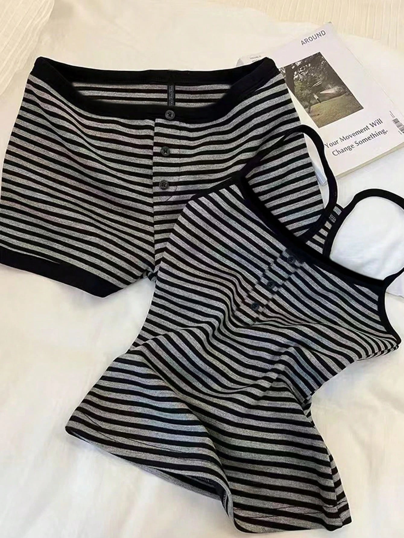 IslaSuriya 2pcs Women Casual Striped Camisole Top And Shorts Set