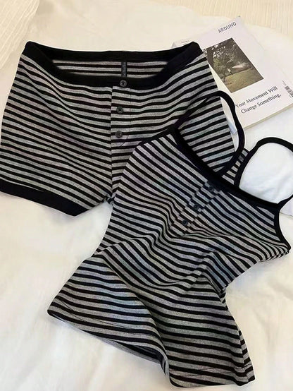 IslaSuriya 2pcs Women Casual Striped Camisole Top And Shorts Set
