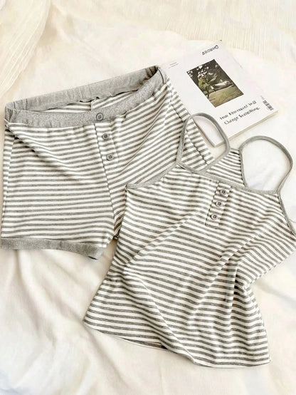 IslaSuriya 2pcs Women Casual Striped Camisole Top And Shorts Set