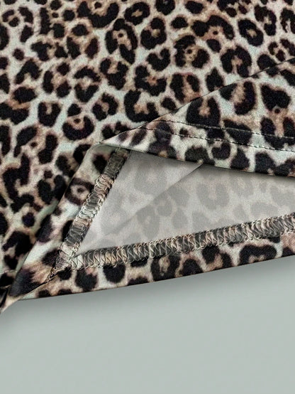 IslaSuriya Beige,Autumn,Chic,Night Out Classic Leopard Print Square Neck Slim Long Sleeve T-Shirt,Fashion Animal Print Top,Mother's Day Gift,Sisters Gift Shirt