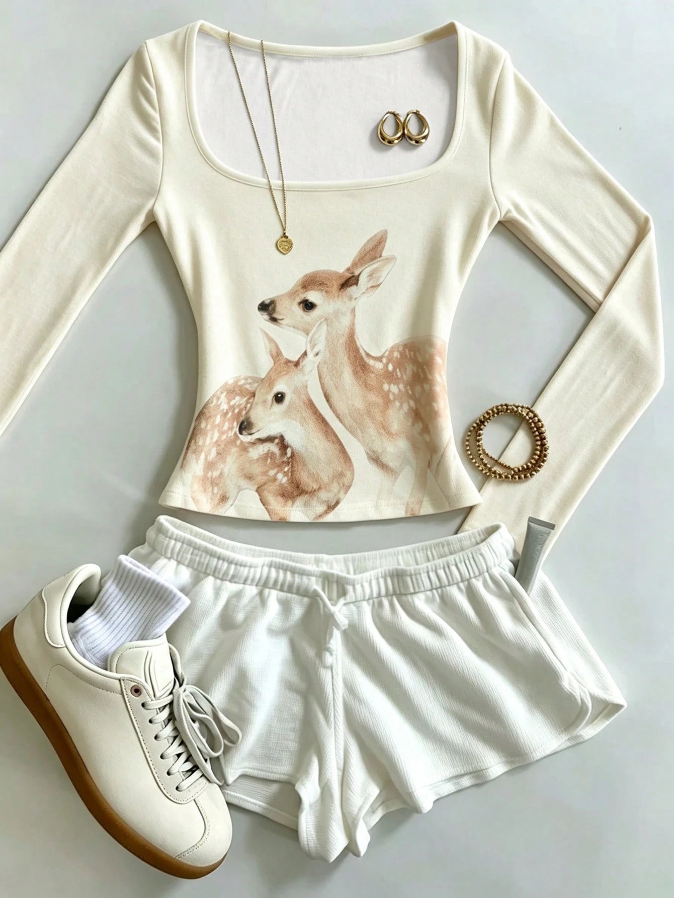 IslaSuriya Beige,Autumn,Chic,Night Out Classic Leopard Print Square Neck Slim Long Sleeve T-Shirt,Fashion Animal Print Top,Mother's Day Gift,Sisters Gift Shirt