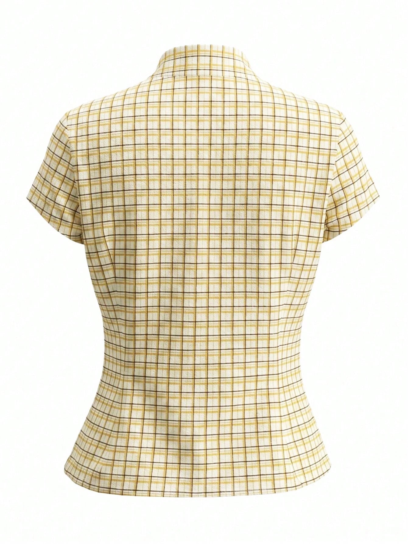 IslaSuriya Women's Plaid Collar Single-Breasted Casual Versatile Daily Commute Short Sleeve Shirt