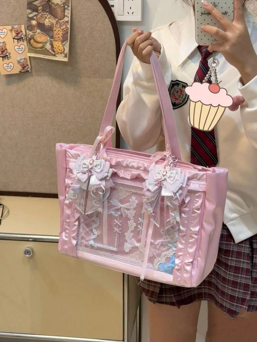 Japanese Harajuku's New Fashion Satin Bow Large-Capacity Ltabag, Can Put Grain, Can Hang Keychains, Can Put Postcards, Can Put Dolls, Can Participate In Comic Exhibitions, Can Participate In Parties
