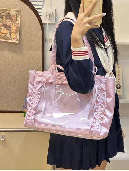 Japanese Harajuku's New Fashion Satin Bow Large-Capacity Ltabag, Can Put Grain, Can Hang Keychains, Can Put Postcards, Can Put Dolls, Can Participate In Comic Exhibitions, Can Participate In Parties