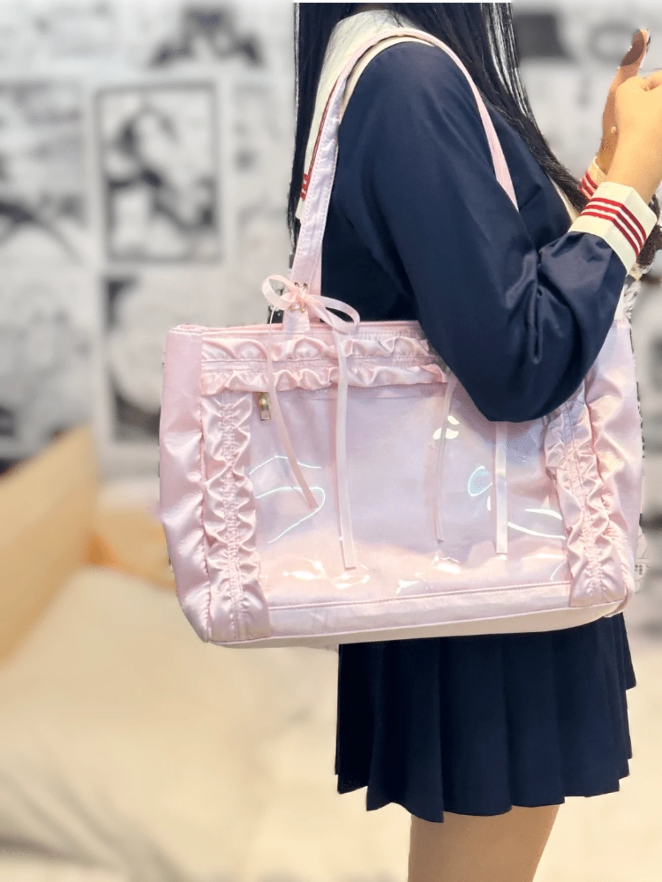 Japanese Harajuku's New Fashion Satin Bow Large-Capacity Ltabag, Can Put Grain, Can Hang Keychains, Can Put Postcards, Can Put Dolls, Can Participate In Comic Exhibitions, Can Participate In Parties