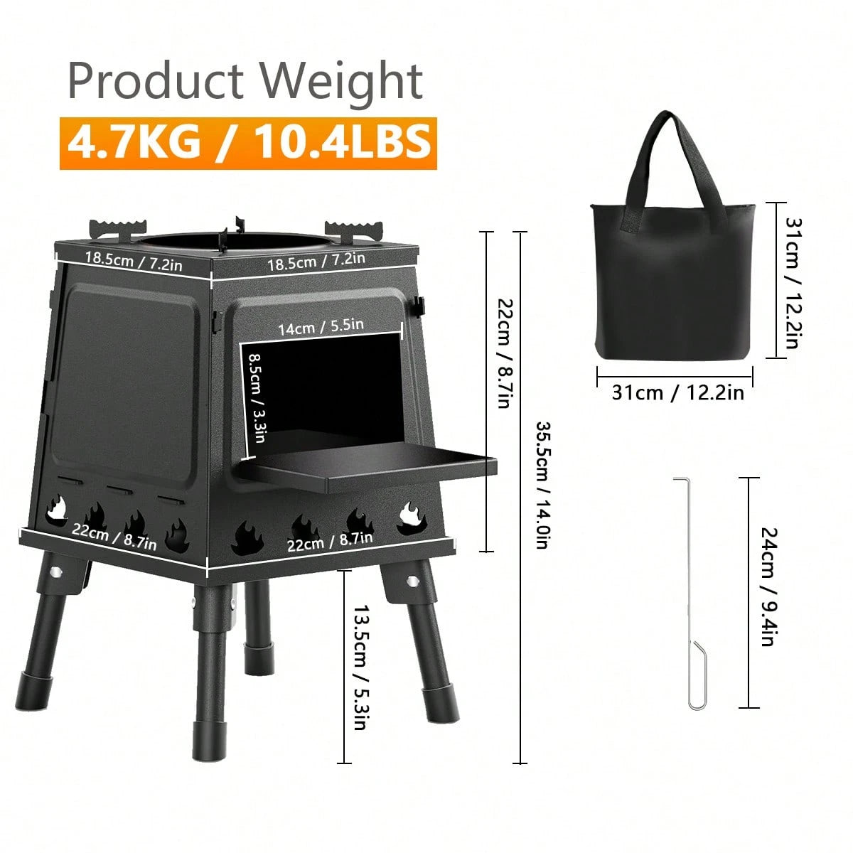 JIASLING Wood Burning Camp Stove Portable Cast Iron Wood Stove For Outdoor Hiking Picnic BBQ Travel Black