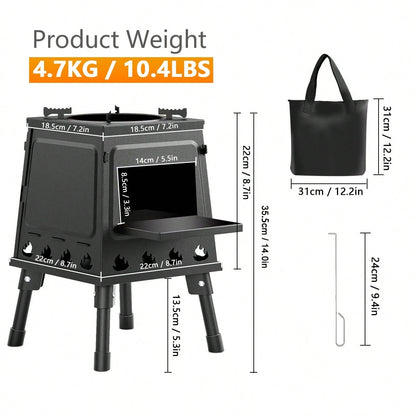 JIASLING Wood Burning Camp Stove Portable Cast Iron Wood Stove For Outdoor Hiking Picnic BBQ Travel Black