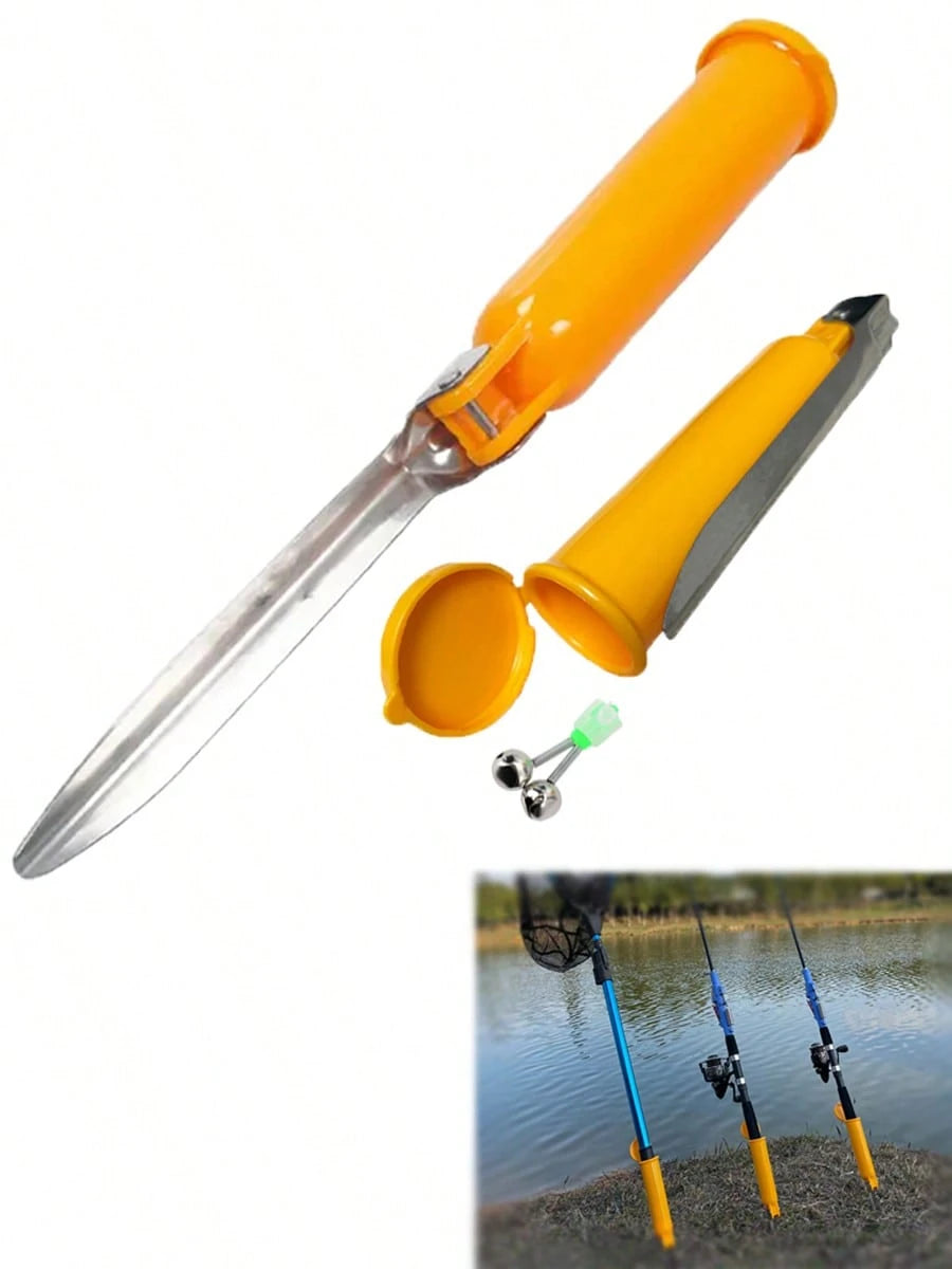 JIENAI Foldable Fishing Rod Rest & Bell Set – 1pc Holder + 1pc Bell For Night Fishing