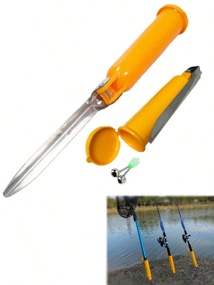 JIENAI Foldable Fishing Rod Rest & Bell Set – 1pc Holder + 1pc Bell For Night Fishing