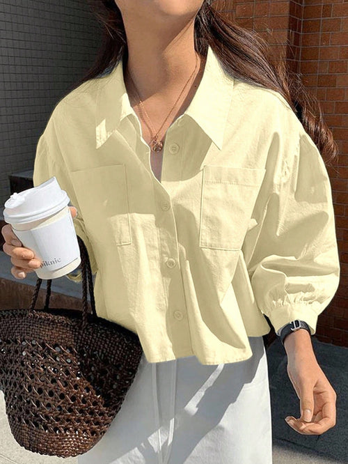 Jouncy Women's Solid Color Loose Short Casual Long Sleeve Shirt, For Summer