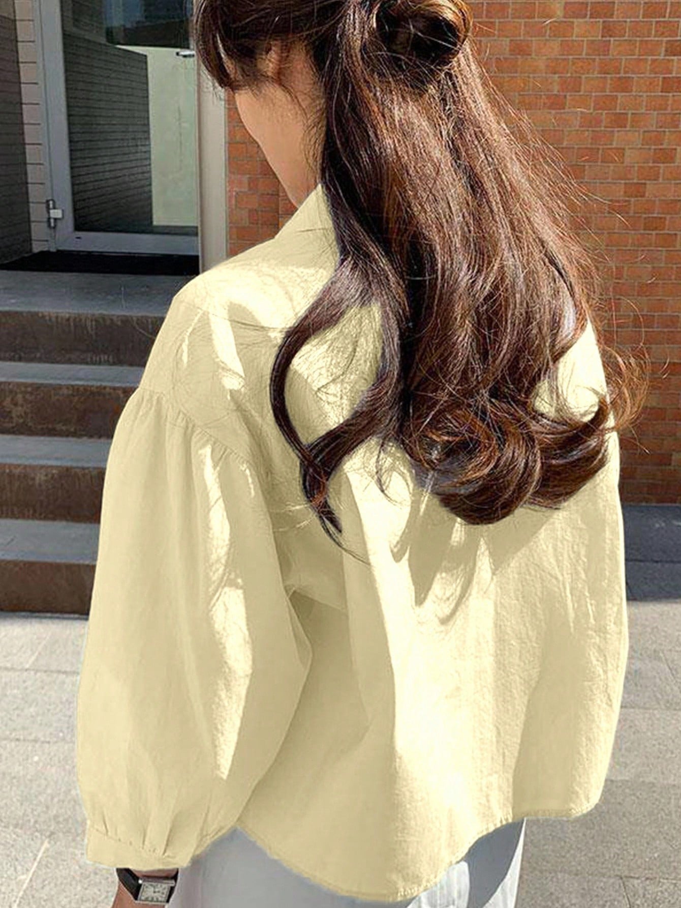 Jouncy Women's Solid Color Loose Short Casual Long Sleeve Shirt, For Summer