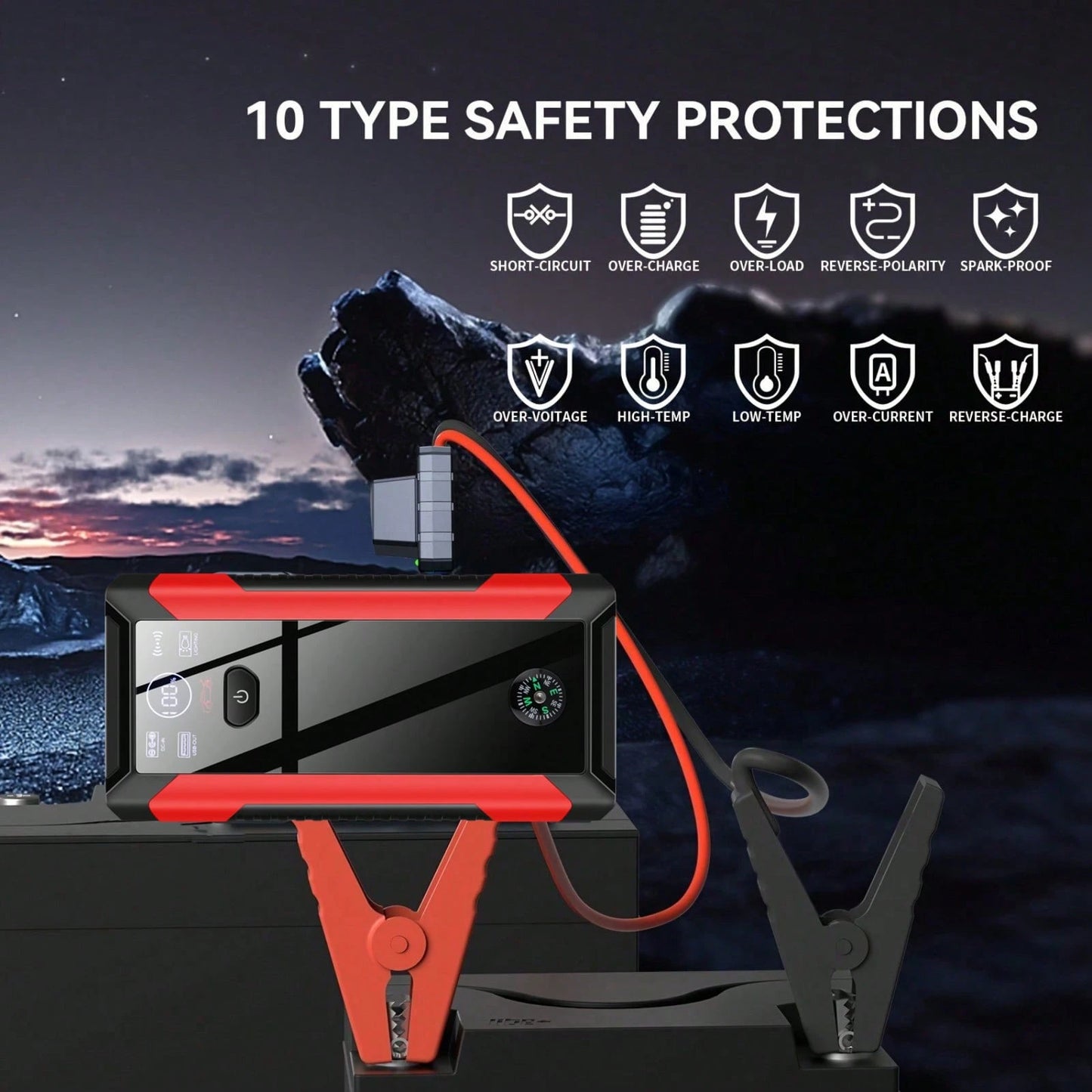 Jump Starter With Air Compressor, 5 In 1 Function Jump Box 5000A Peak 150PSI Jump Starter Battery Pack With Digital Tire Inflator, Car Battery Charger Portable (Suitable For Engines With A Displacemen