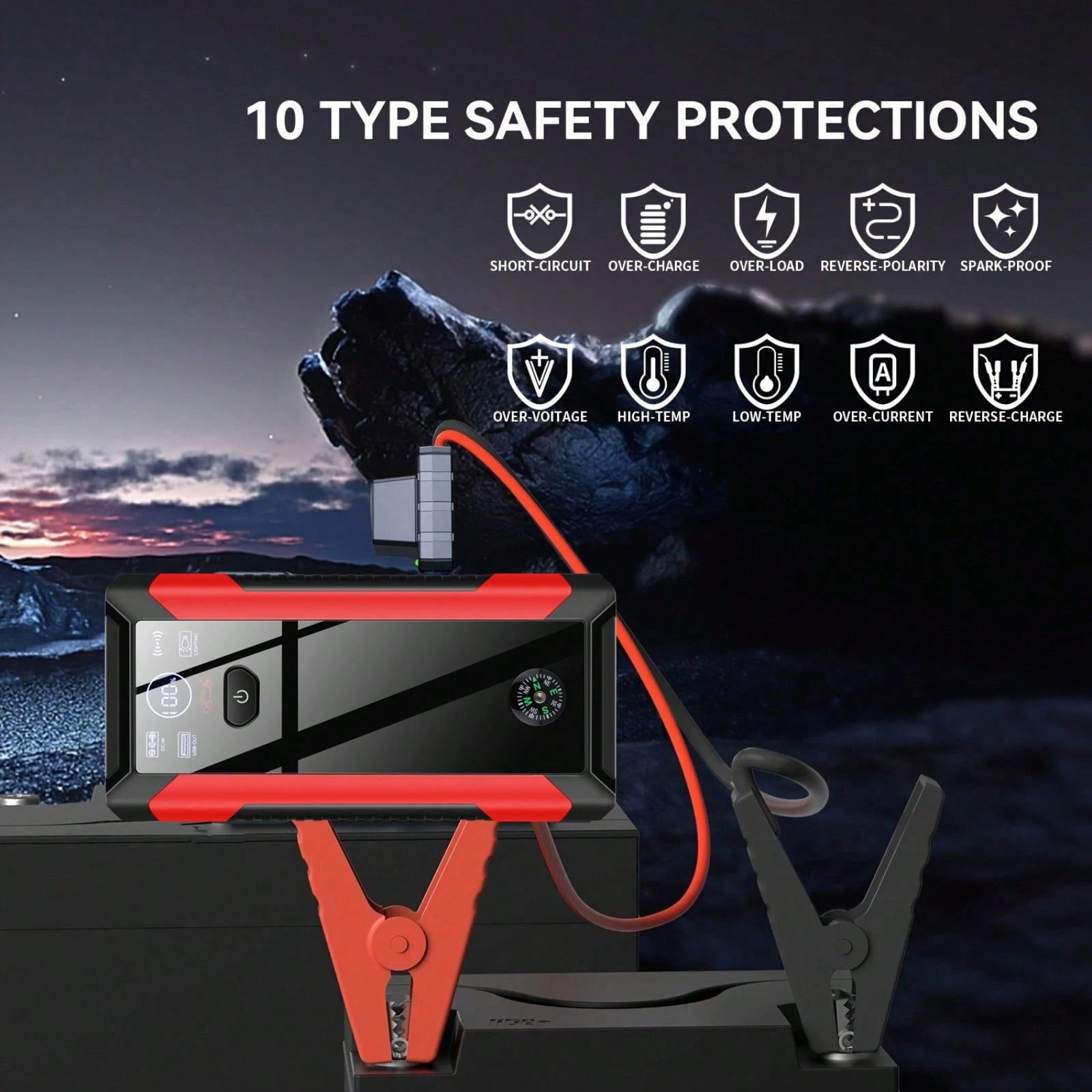 Jump Starter With Air Compressor, 5 In 1 Function Jump Box 5000A Peak 150PSI Jump Starter Battery Pack With Digital Tire Inflator, Car Battery Charger Portable (Suitable For Engines With A Displacemen