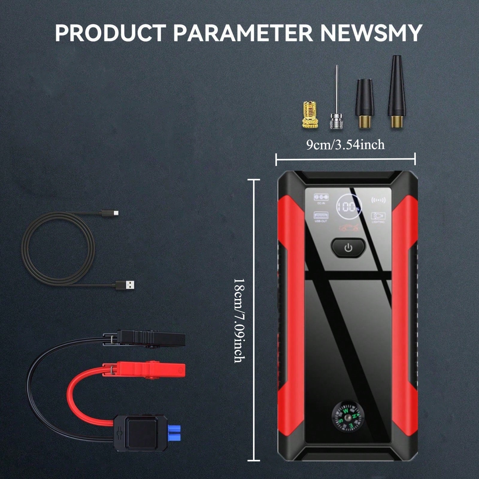 Jump Starter With Air Compressor, 5 In 1 Function Jump Box 5000A Peak 150PSI Jump Starter Battery Pack With Digital Tire Inflator, Car Battery Charger Portable (Suitable For Engines With A Displacemen