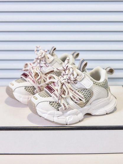 Kids' Chunky Sneakers, Fashionable New Spring/Autumn Girls' Breathable Mesh Sports Shoes, Boys' Soft Sole Anti-Slip Versatile Casual Shoes