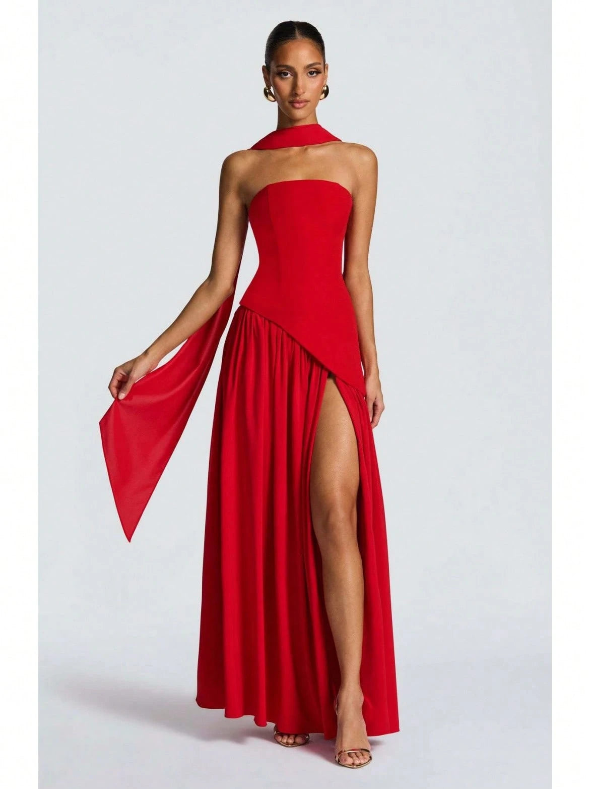 KZKZWK Colorblock Strapless High Split Maxi Dress Elegant Evening Summer Dress For Women