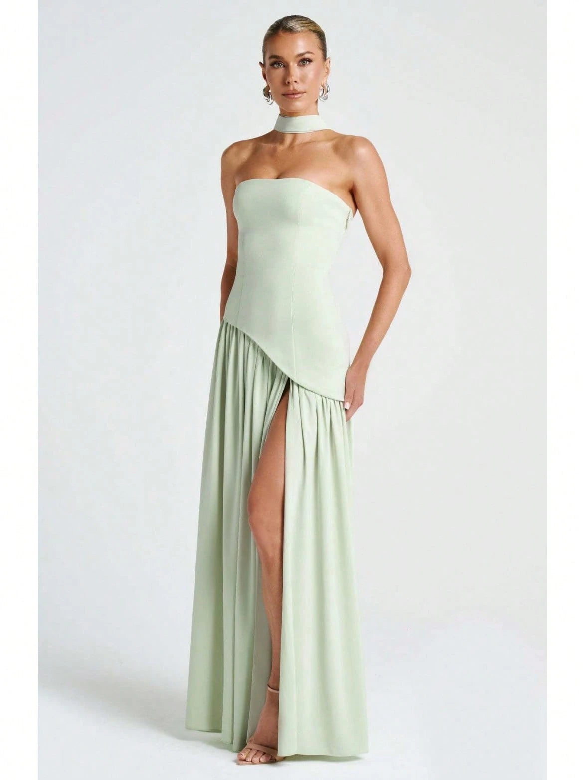 KZKZWK Colorblock Strapless High Split Maxi Dress Elegant Evening Summer Dress For Women