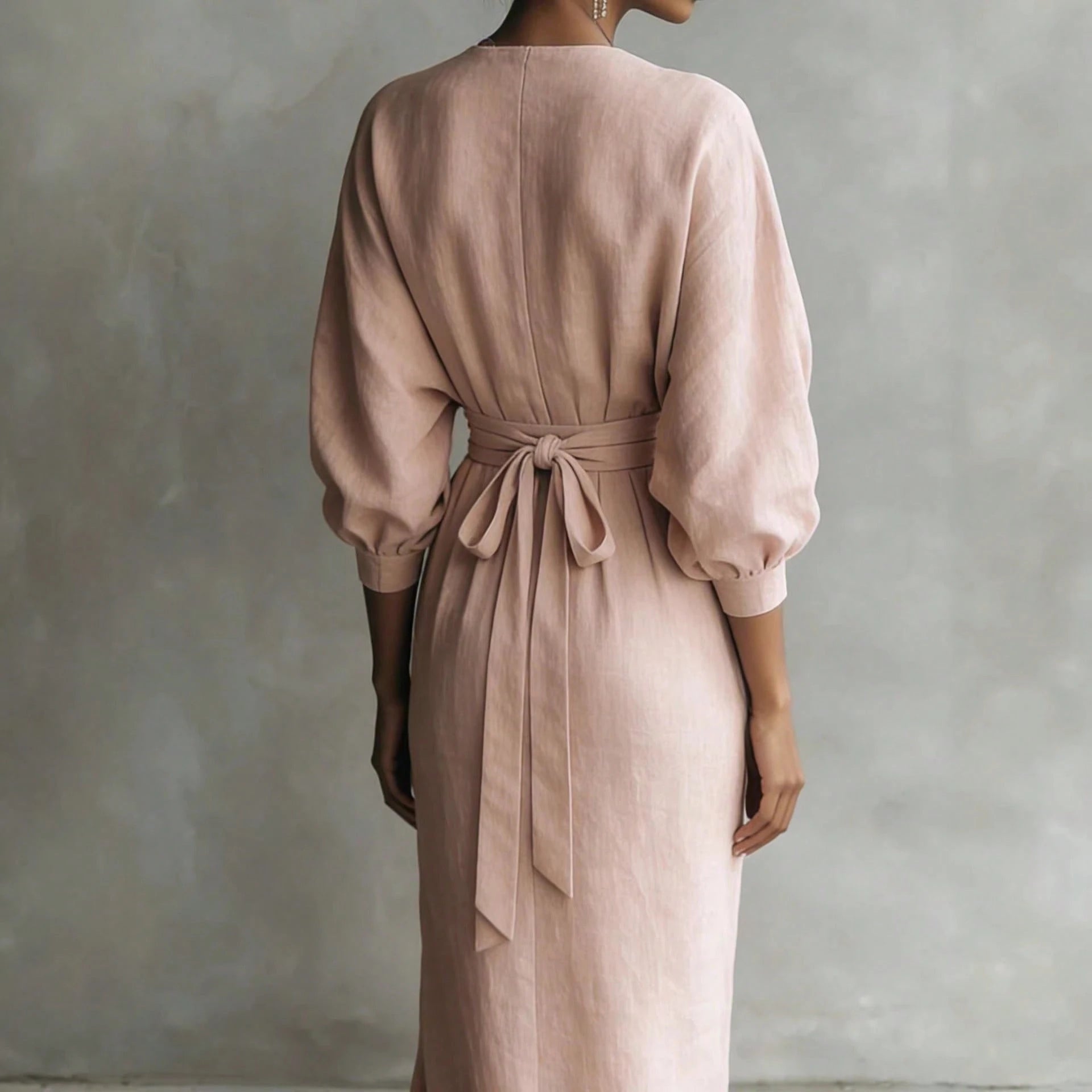 KZKZWK Linen-Blend Wrap Maxi Dress, V-Neck Batwing Sleeve Waist Tie With Slit, Elegant Formal Evening Gown