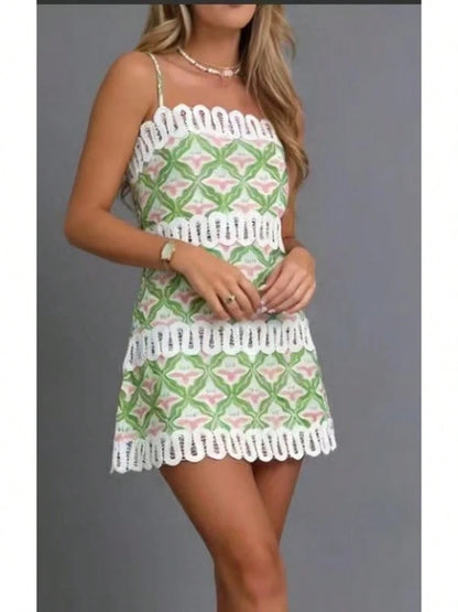 KZKZWK Women's Floral Print Corset Mini Dress, Spaghetti Strap With Lace Trim, Y2K Aesthetic, Summer Flared Skirt, Bodycon Short Dress, Fairycore Style, Vaca