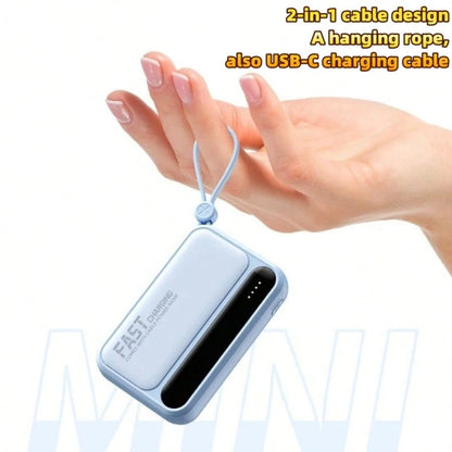 LADAPU 10000mAh Mini Cute 15W Fast Charging Power Bank, Small Size Large Capacity, Rechargeable Portable Mobile Phone Charger, Built-In 4 Cables, Outdoor Travel Battery Packs, LED Digital Display, Mic