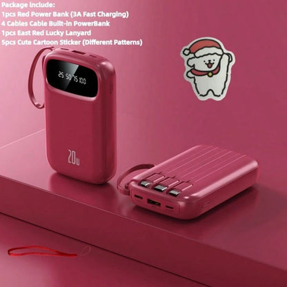 LADAPU 10000mAh Mini Cute 5V15w Fast Charging Power Bank, Small Size Large Capacity Rechargeable Portable Mobile Phone Charger, Built-In 4-In-1 Cable, Digital Display, Micro Interface, Outdoor Travel