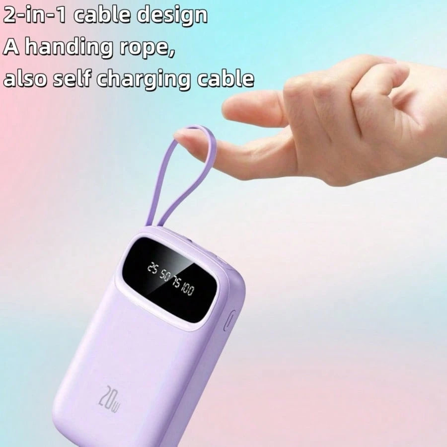 LADAPU 10000mAh Mini Cute 5V15w Fast Charging Power Bank, Small Size Large Capacity Rechargeable Portable Mobile Phone Charger, Built-In 4-In-1 Cable, Digital Display, Micro Interface, Outdoor Travel