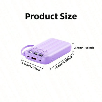 LADAPU 10000mAh Mini Cute 5V15w Fast Charging Power Bank, Small Size Large Capacity Rechargeable Portable Mobile Phone Charger, Built-In 4-In-1 Cable, Digital Display, Micro Interface, Outdoor Travel