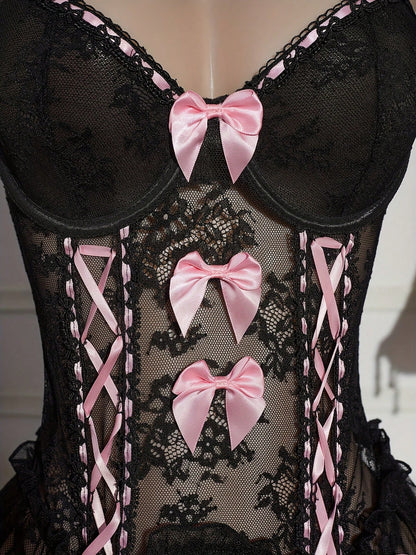 Ladies' Lingerie Set With Lace Patchwork In Three Pieces