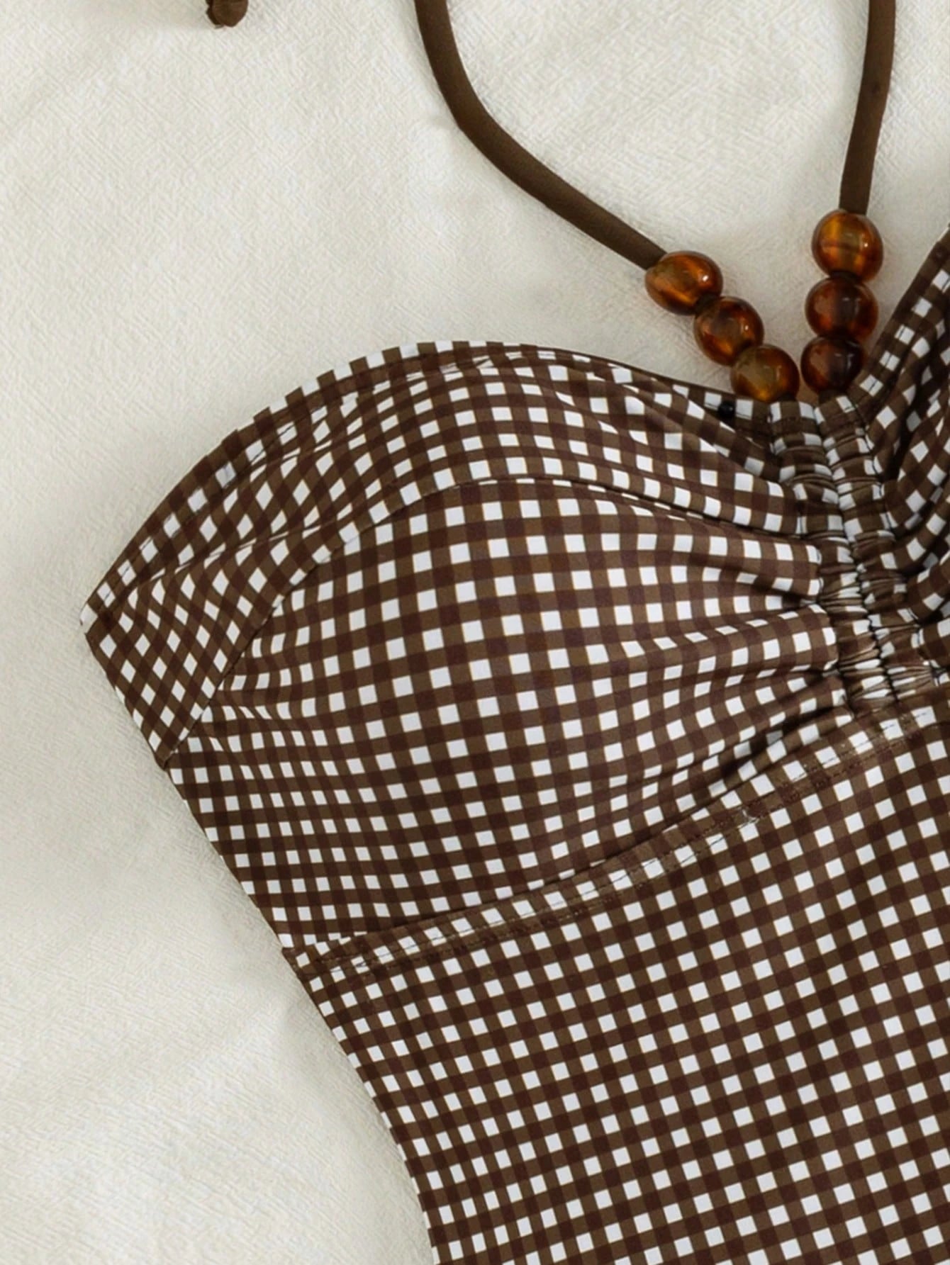 Ladies' Vacation Plaid Printed Strapless Halter One-Piece Swimsuit Suitable For Spring And Summer Island Vacation Pool Party Swimming Beach