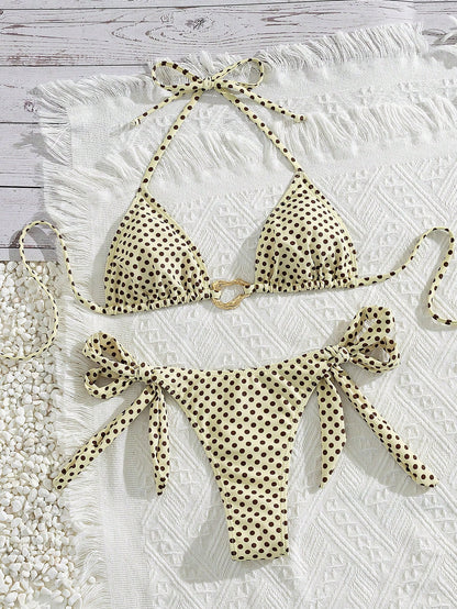 Lady's Print Halter & Tie-Side 2Pcs Swimwear: Sexy, Stylish, Young, Simple, High End, Lively, Cute – Beach Vacations And Travel Parties Summer