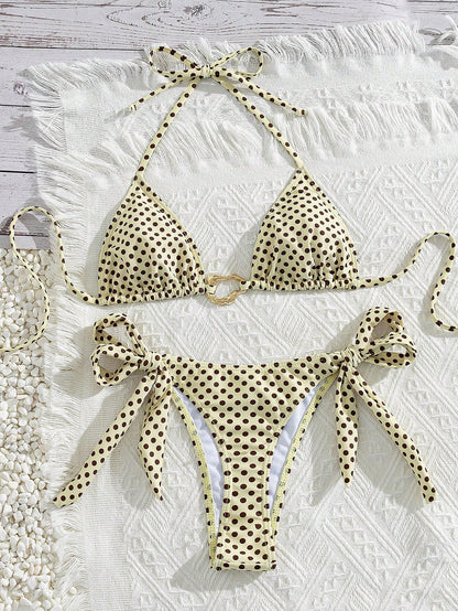 Lady's Print Halter & Tie-Side 2Pcs Swimwear: Sexy, Stylish, Young, Simple, High End, Lively, Cute – Beach Vacations And Travel Parties Summer