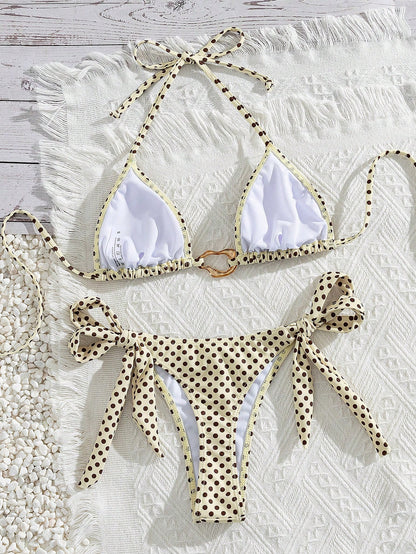 Lady's Print Halter & Tie-Side 2Pcs Swimwear: Sexy, Stylish, Young, Simple, High End, Lively, Cute – Beach Vacations And Travel Parties Summer