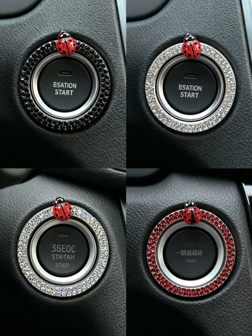 Ladybug Car One-Touch Start Decorative Ring Rhinestone Interior Decoration Universal Ignition Switch Button Decorative Sticker