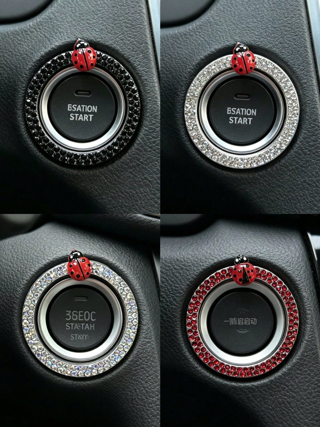 Ladybug Car One-Touch Start Decorative Ring Rhinestone Interior Decoration Universal Ignition Switch Button Decorative Sticker