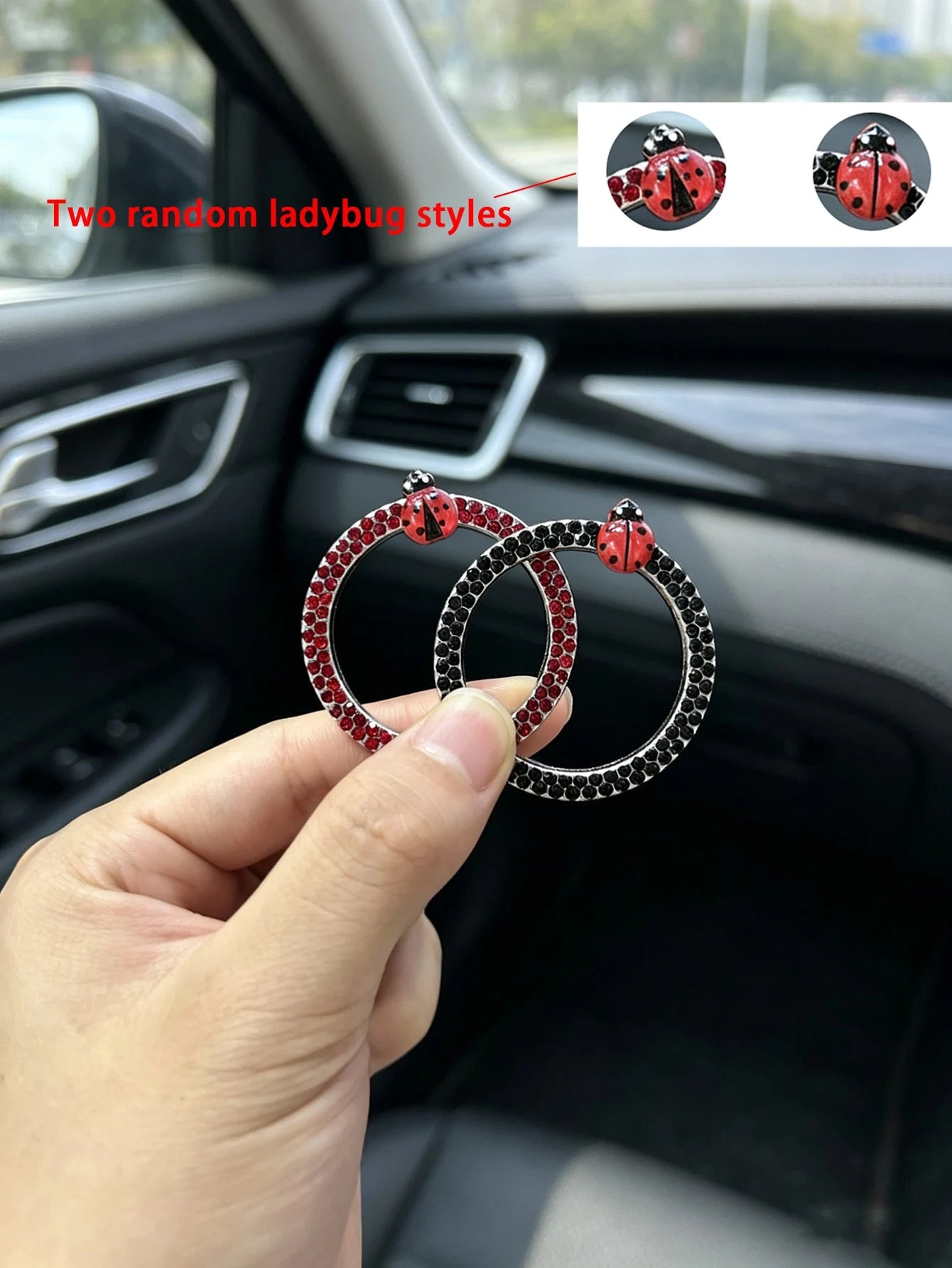 Ladybug Car One-Touch Start Decorative Ring Rhinestone Interior Decoration Universal Ignition Switch Button Decorative Sticker