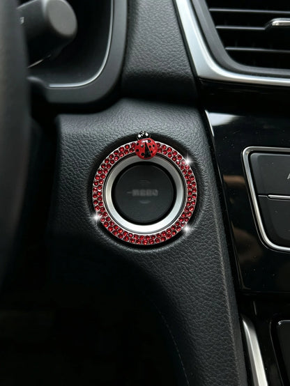 Ladybug Car One-Touch Start Decorative Ring Rhinestone Interior Decoration Universal Ignition Switch Button Decorative Sticker