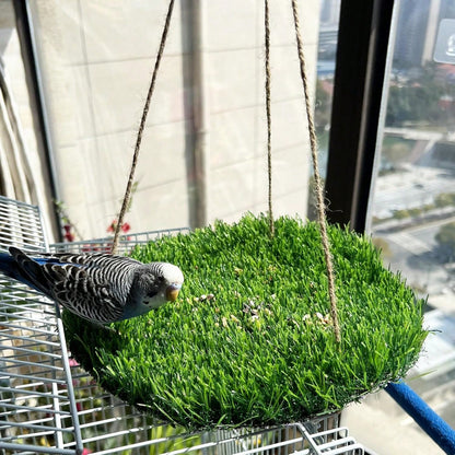 Large Bird Foraging Mat Toy, Natural Bird Grass Hammock Swing Toy With Hook, Climbing Perch Hanging Toy, Suitable For Parrots, Budgies, Cockatiels, Bearded Dragons, Snakes