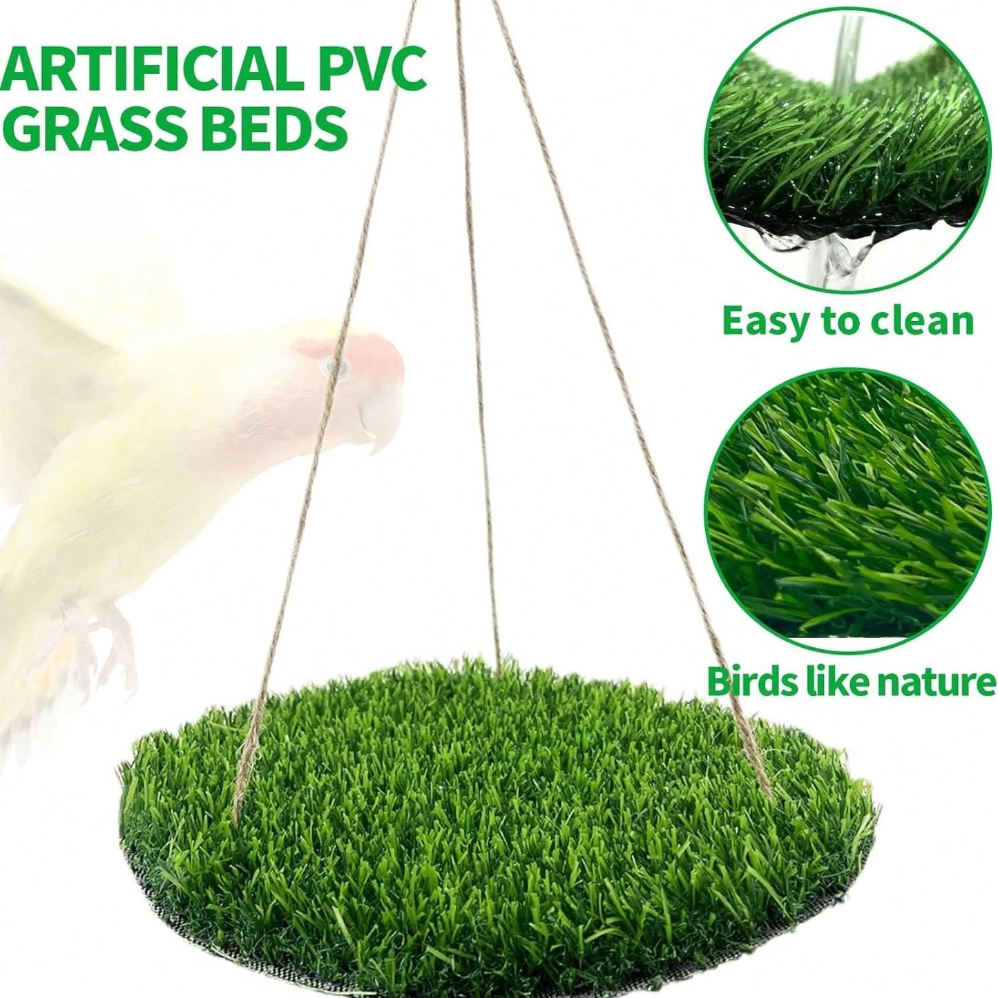 Large Bird Foraging Mat Toy, Natural Bird Grass Hammock Swing Toy With Hook, Climbing Perch Hanging Toy, Suitable For Parrots, Budgies, Cockatiels, Bearded Dragons, Snakes