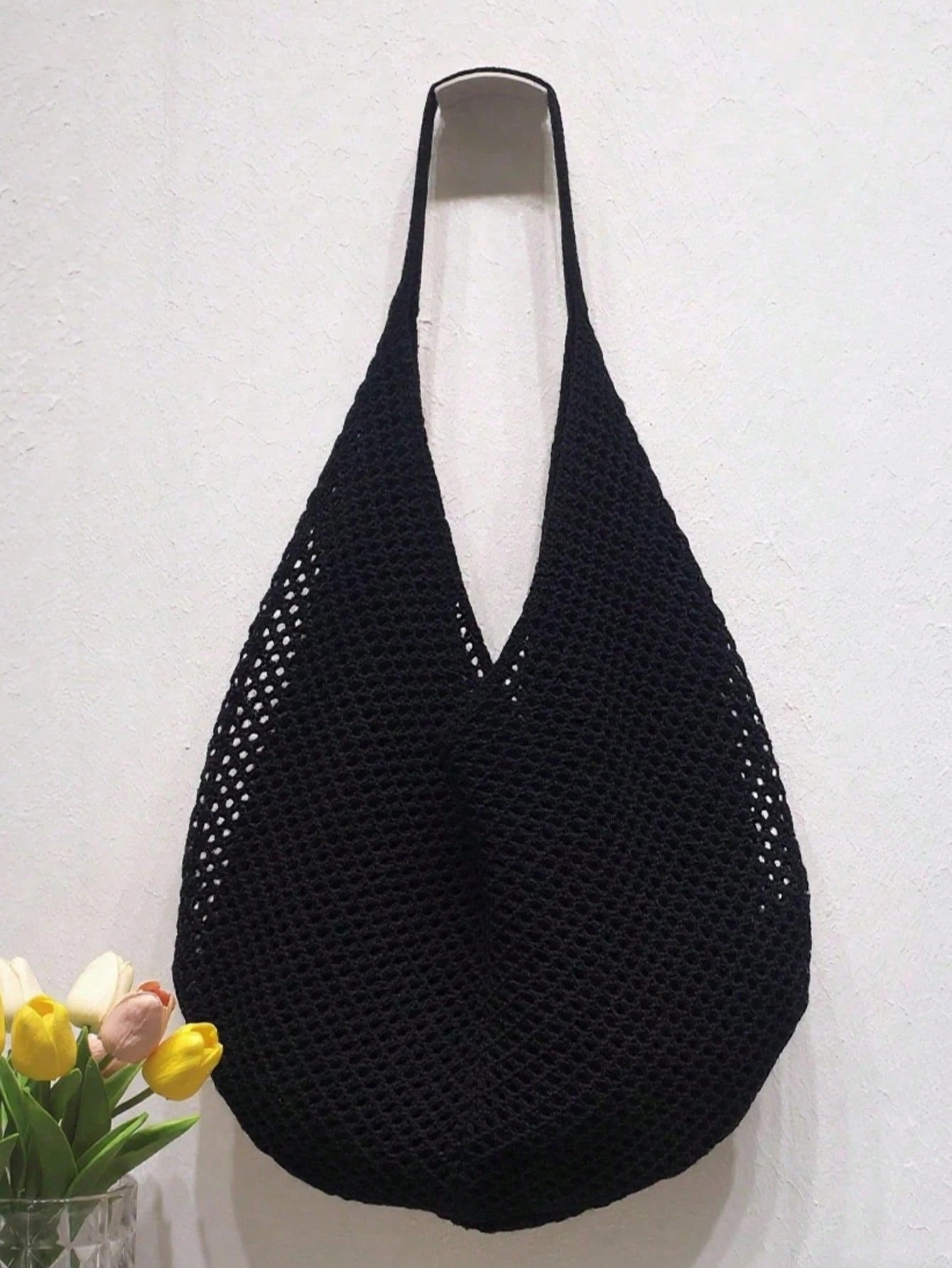 Large Capacity Stylish Crochet Shoulder Tote Bag- Lightweight, Versatile Knitted Handbag, Beige, Pink, Brown, Black, Perfect For Travel, Beach, Vacation And Daily Use, Large Tote Bag, Boho Chic