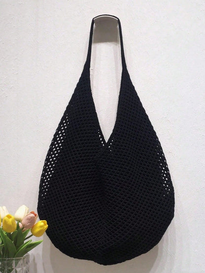 Large Capacity Stylish Crochet Shoulder Tote Bag- Lightweight, Versatile Knitted Handbag, Beige, Pink, Brown, Black, Perfect For Travel, Beach, Vacation And Daily Use, Large Tote Bag, Boho Chic