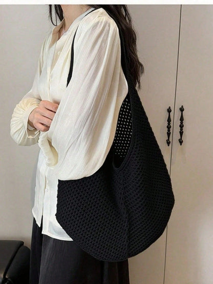 Large Capacity Stylish Crochet Shoulder Tote Bag- Lightweight, Versatile Knitted Handbag, Beige, Pink, Brown, Black, Perfect For Travel, Beach, Vacation And Daily Use, Large Tote Bag, Boho Chic
