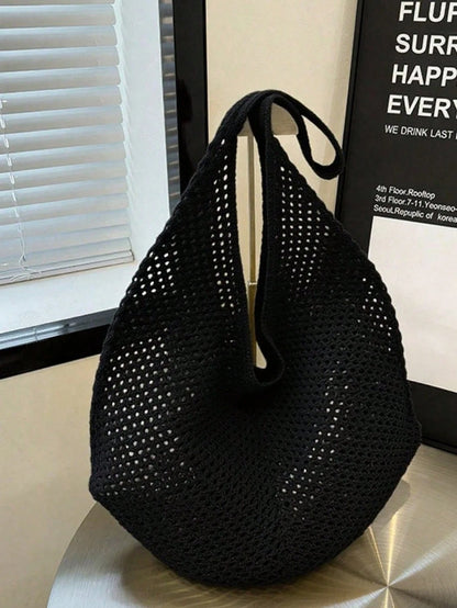 Large Capacity Stylish Crochet Shoulder Tote Bag- Lightweight, Versatile Knitted Handbag, Beige, Pink, Brown, Black, Perfect For Travel, Beach, Vacation And Daily Use, Large Tote Bag, Boho Chic