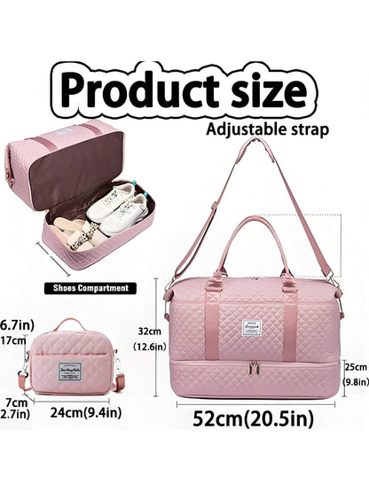 Large Travel Duffle Bag, Weekender Bags For Women With Shoe Compartment,Carry On Overnight Bag With Toiletry Bag, Gym Duffel Bag With Wet Pocket, Hospital Bags For Labor And Delivery (Black/Pink)