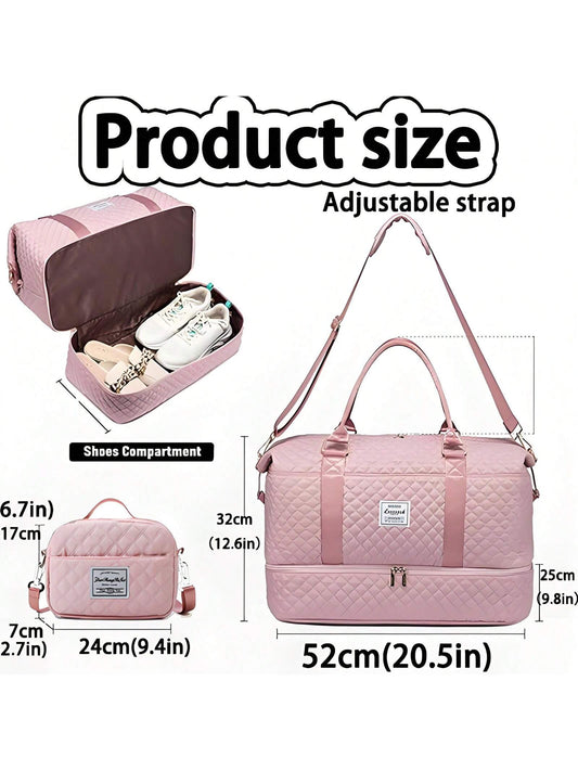 Large Travel Duffle Bag, Weekender Bags For Women With Shoe Compartment,Carry On Overnight Bag With Toiletry Bag, Gym Duffel Bag With Wet Pocket, Hospital Bags For Labor And Delivery (Black/Pink)