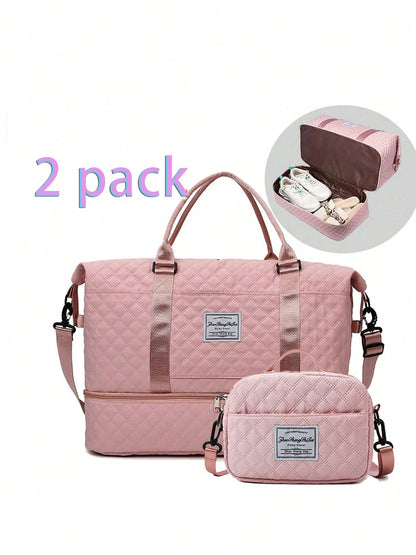 Large Travel Duffle Bag, Weekender Bags For Women With Shoe Compartment,Carry On Overnight Bag With Toiletry Bag, Gym Duffel Bag With Wet Pocket, Hospital Bags For Labor And Delivery (Black/Pink)