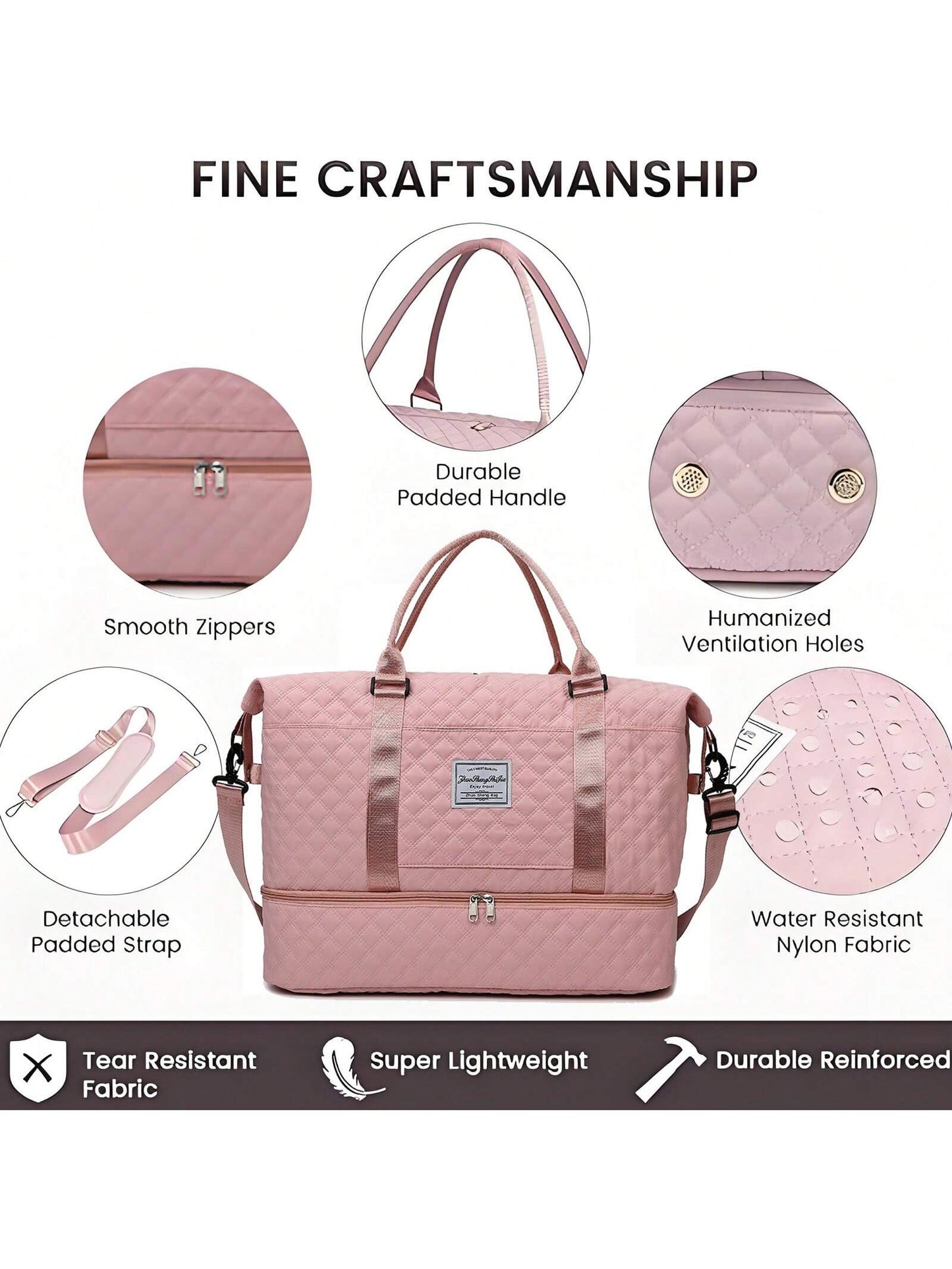 Large Travel Duffle Bag, Weekender Bags For Women With Shoe Compartment,Carry On Overnight Bag With Toiletry Bag, Gym Duffel Bag With Wet Pocket, Hospital Bags For Labor And Delivery (Black/Pink)