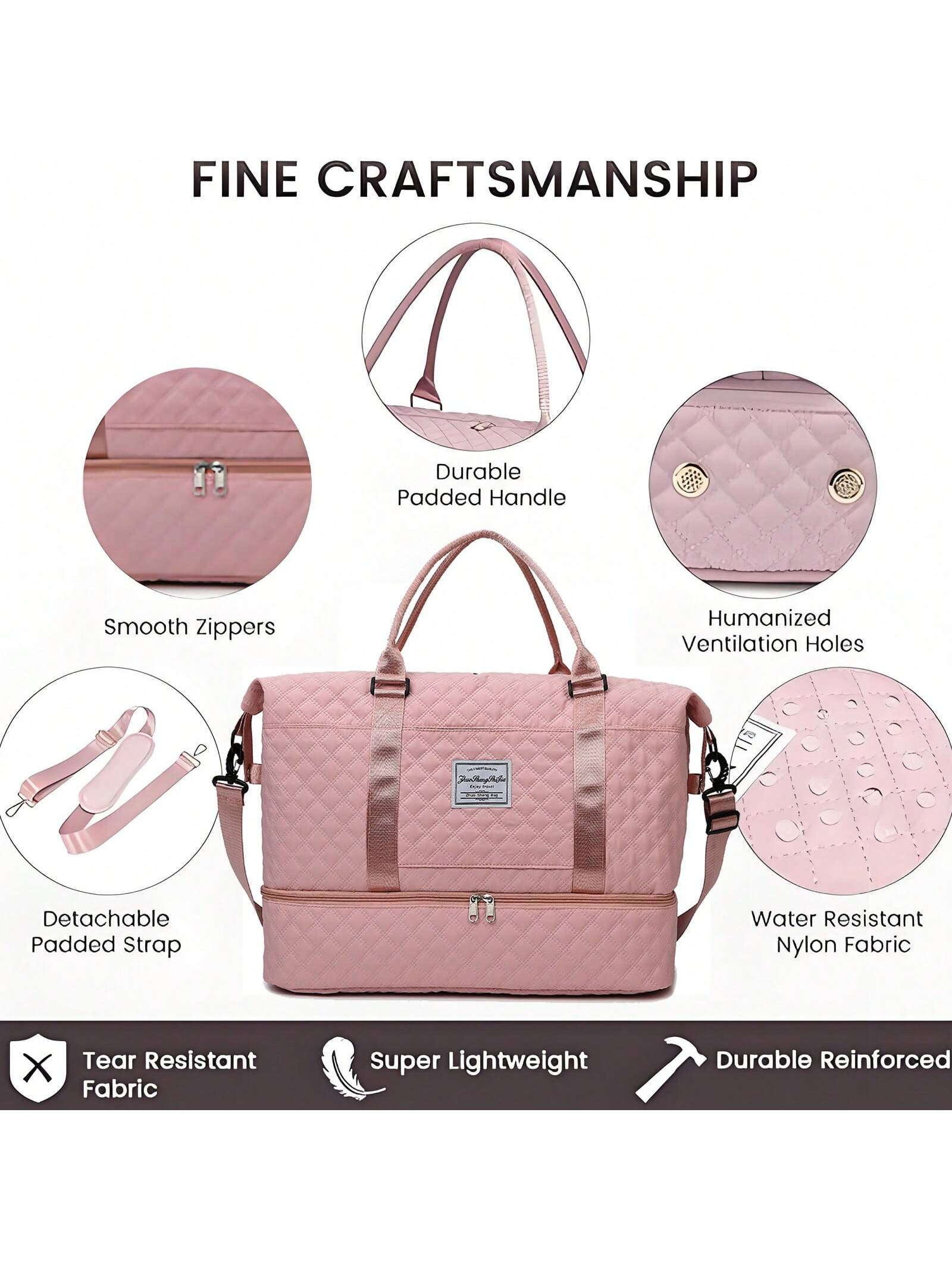 Large Travel Duffle Bag, Weekender Bags For Women With Shoe Compartment,Carry On Overnight Bag With Toiletry Bag, Gym Duffel Bag With Wet Pocket, Hospital Bags For Labor And Delivery (Black/Pink)