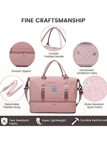 Large Travel Duffle Bag, Weekender Bags For Women With Shoe Compartment,Carry On Overnight Bag With Toiletry Bag, Gym Duffel Bag With Wet Pocket, Hospital Bags For Labor And Delivery (Black/Pink)