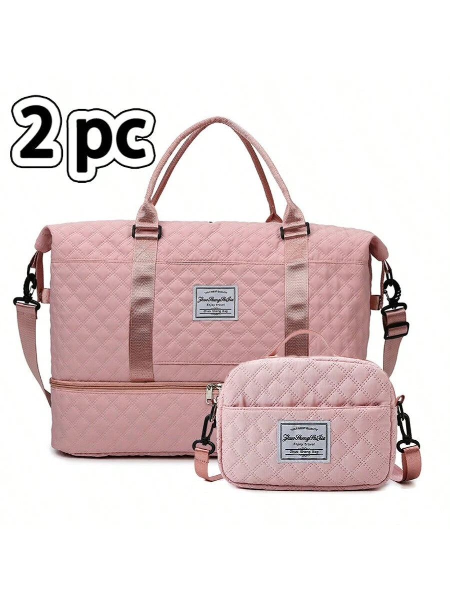 Large Travel Duffle Bag, Weekender Bags For Women With Shoe Compartment,Carry On Overnight Bag With Toiletry Bag, Gym Duffel Bag With Wet Pocket, Hospital Bags For Labor And Delivery (Black/Pink)